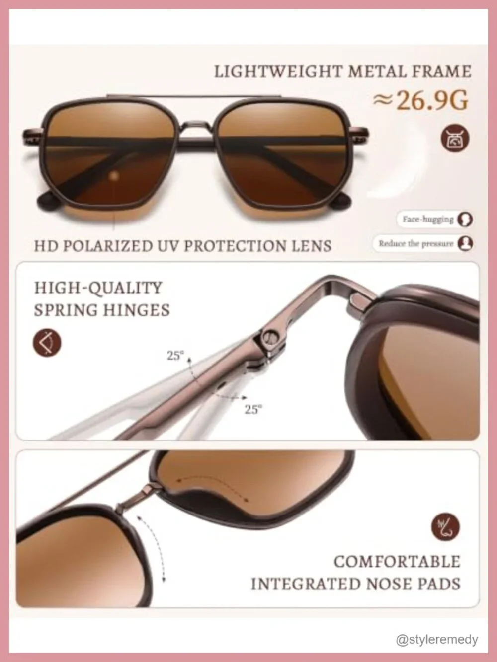 Retro Polarized Aviator Sunglasses for Women Men Trendy Metal Square UV400